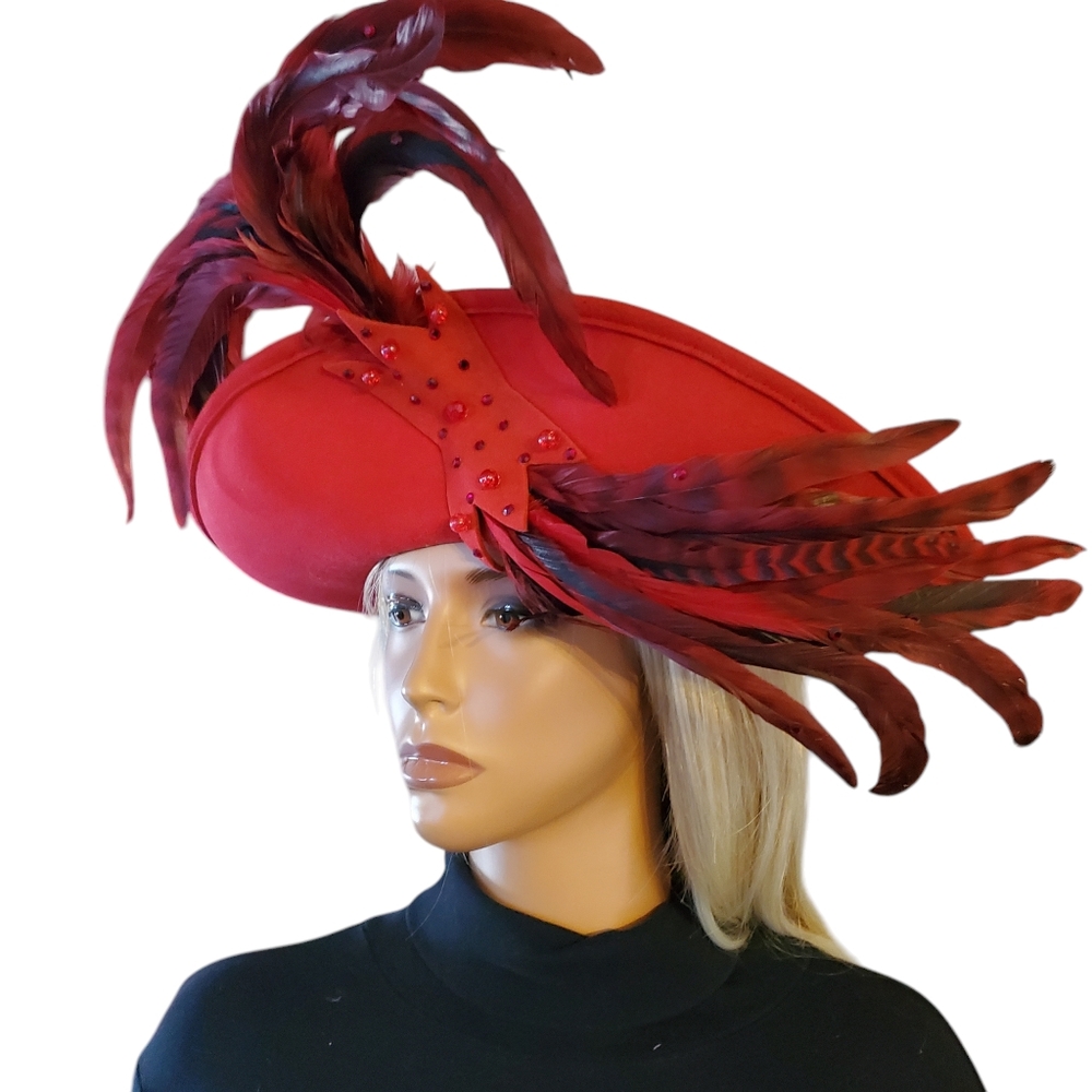 Coquette Red Hat Huge‎ Feathers Kentucky Derby Red Hat Society Hollywood Regency